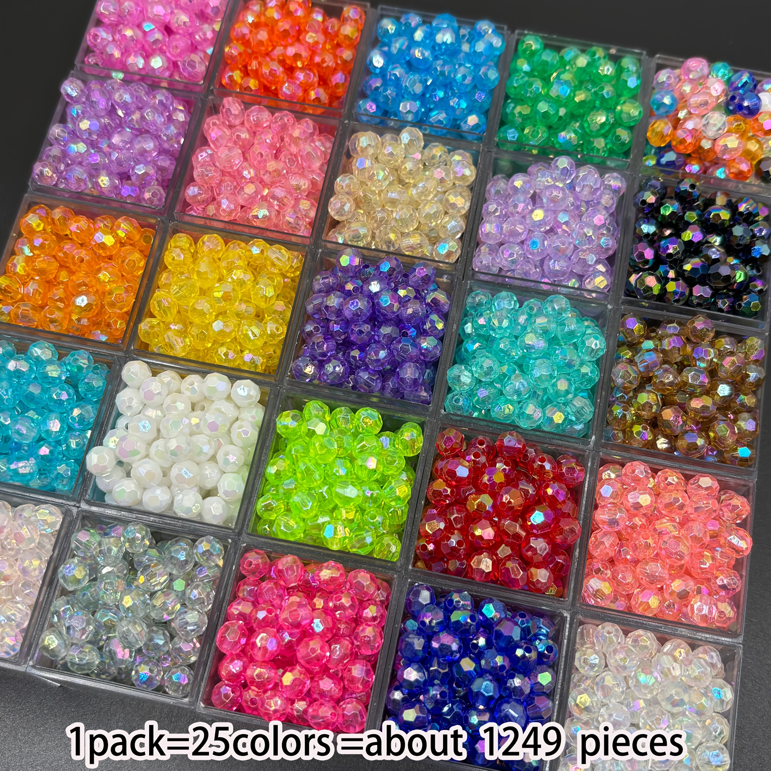 TEMU 1249pcs 25 Colors 6mm Ab Color Acrylic Octagon Beads Set, Hand Decor Suitable For Friendship Gifts And Creative Christmas Halloween Projects,