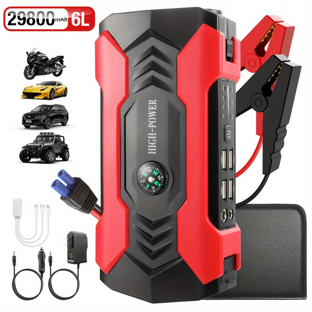 

1pc Portable 29800mah Car Jump Starter, Emergency Battery Charger For Car, Motorcycle, Boat, And Outdoor Activities, Power Bank With Flashlight & Compass