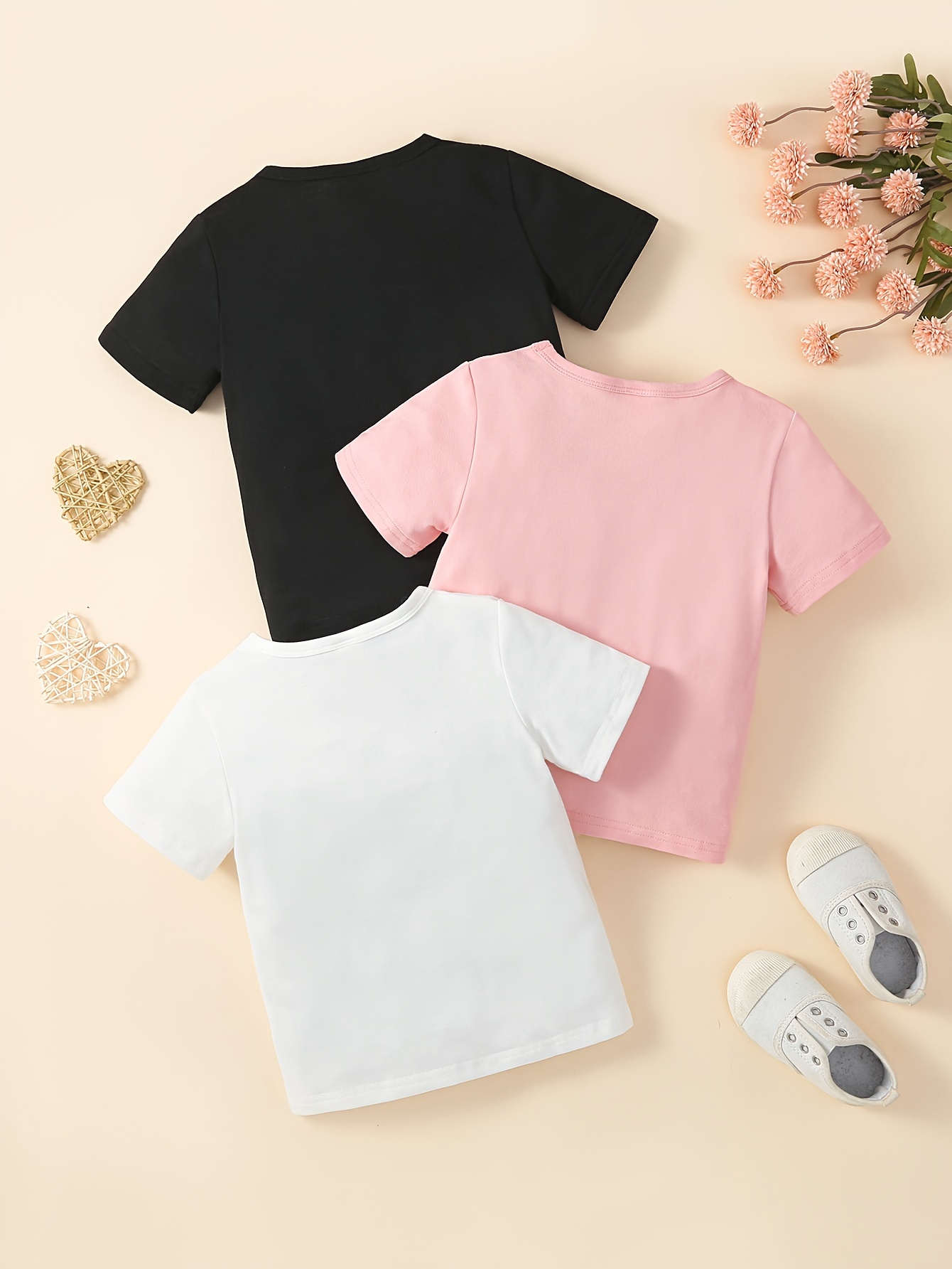 3pcsの幼児女の子かわいいハートプリント半袖Tシャツセットキッズ