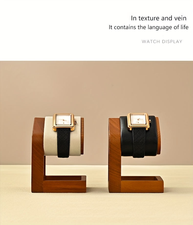 Oirlv Premium Leather/Microfiber Watch Display Stand Solid Wood Watch Counter Window Watch Display Watch Display Props, Suitable for Desktop Counter Watch Display, Is Also The Best Choice for Gifts