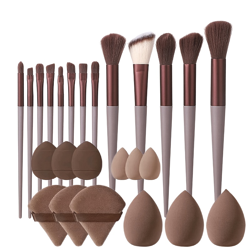 TEMU 25pcs Full Set Professional Makeup Brush Kit: Face Powder, Blush, And Contour Brushes + Eye Detail Brushes, With Triangular Flocked Makeup