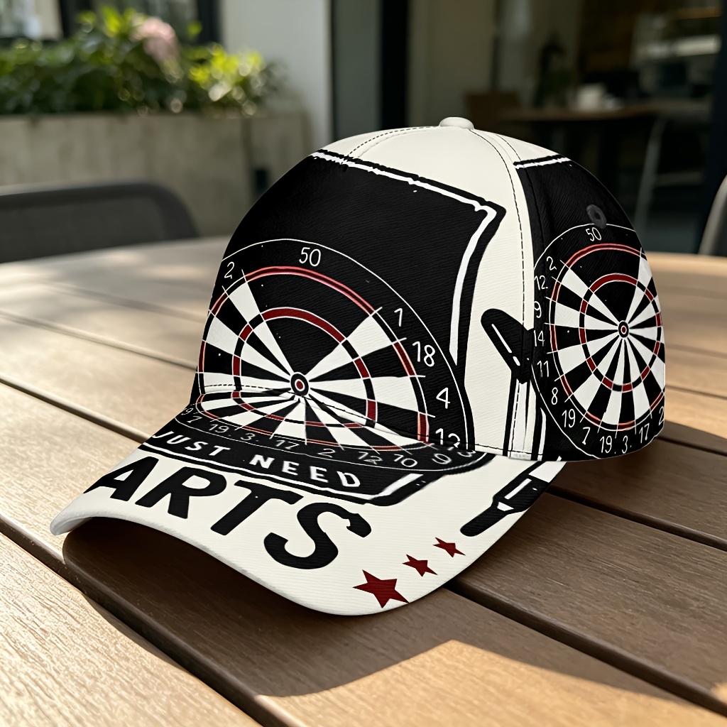 TEMU 1 Casquette de baseball à bord incurvé imprimée intégralement, motif de flèches, style compétitif et amusant, idéale pour les quotidiens, les