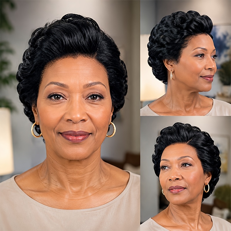 TEMU Perruque à Dentelle Frontale 13x4 d'Eau Perruque Bouclée 100% Cheveux Humains Perruque à Cheveux Courts Noirs Moelleuse Fabrication Mécanique