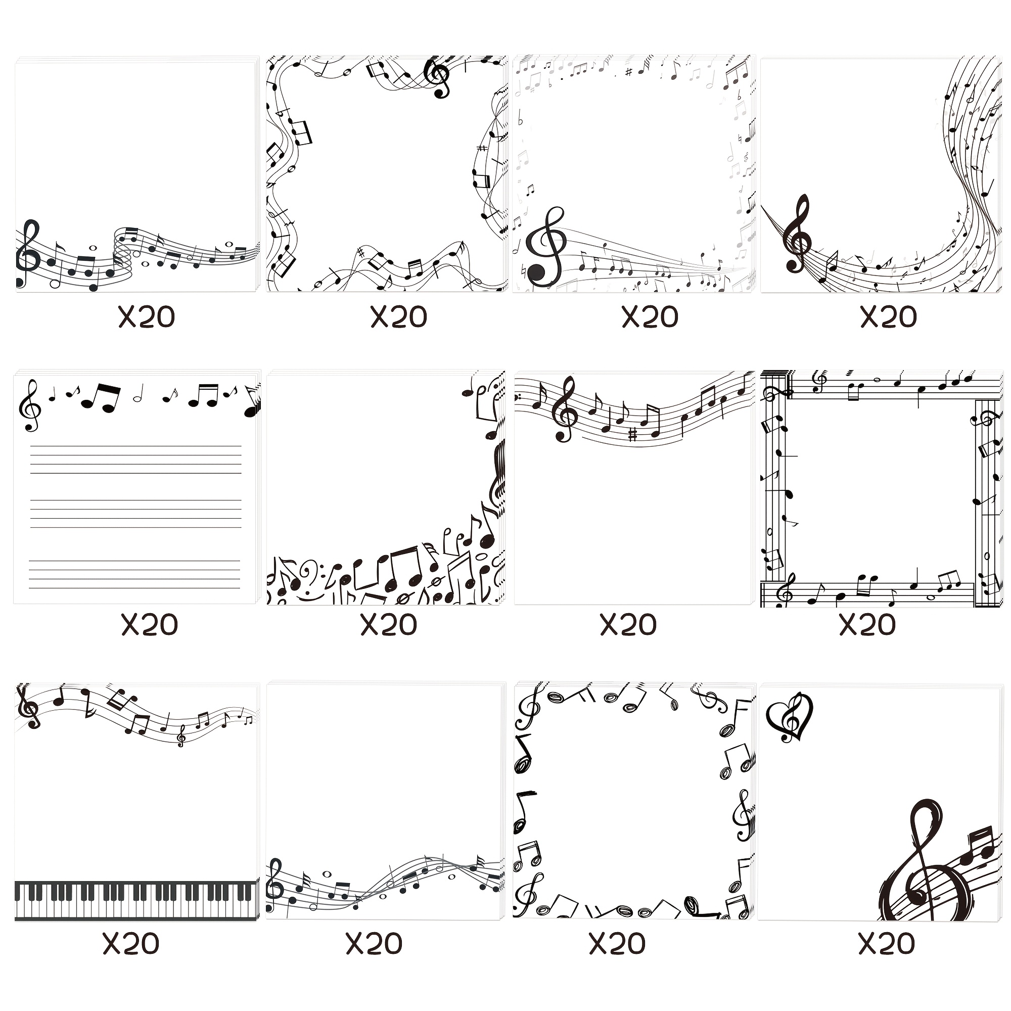 TEMU 12 blocs-notes musicaux (240 pages) autocollants, blocs-notes musicaux, notes de mémo musicales pour cadeaux d'appréciation , cadeaux de fête