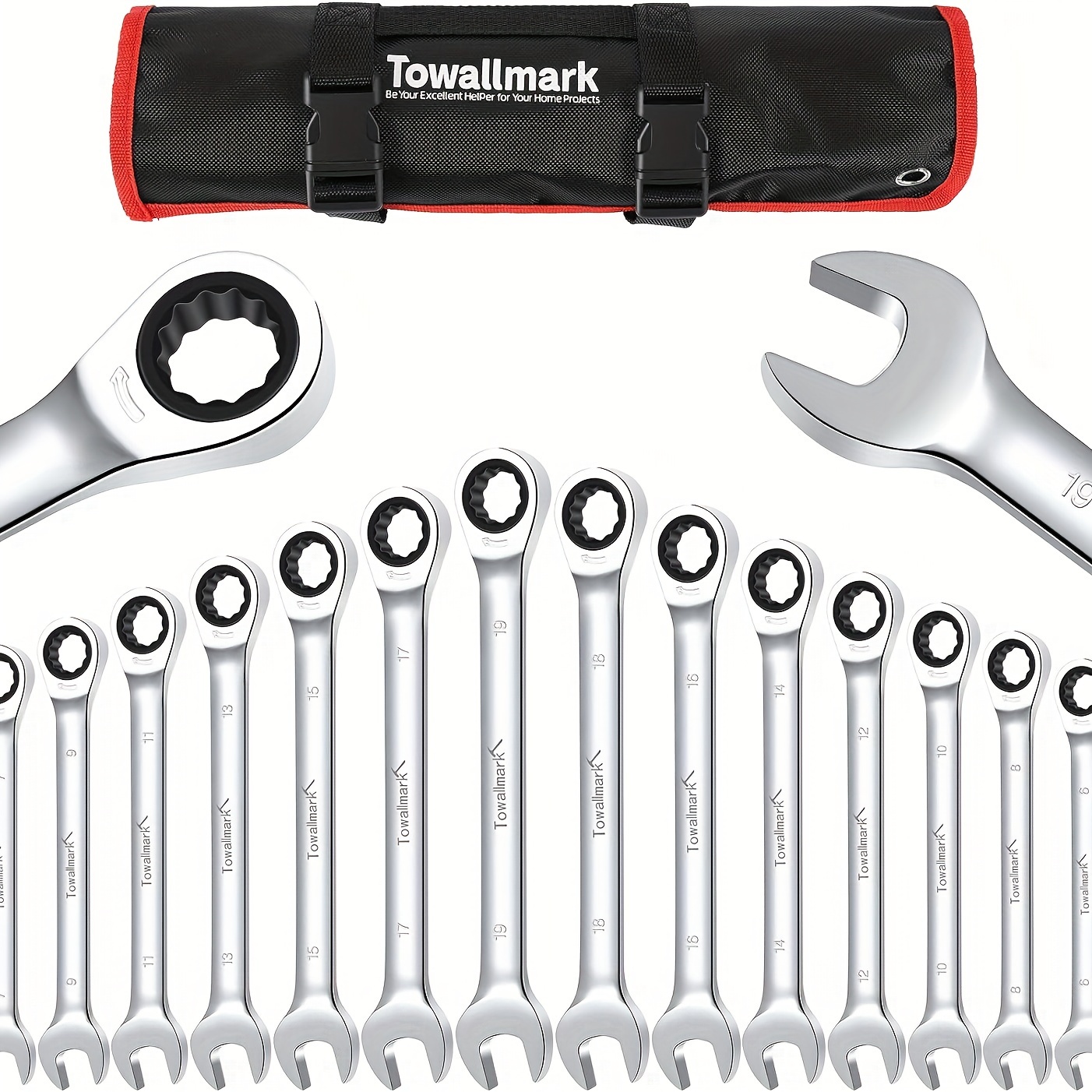 

14-piece Wrench Set, Ratcheting Wrench Set, Metric 6-19mm, Fixed Head Ratcheting Combination Wrenchs, Chrome Steel With Storage Bag For Truck/garage Projects, Etc.