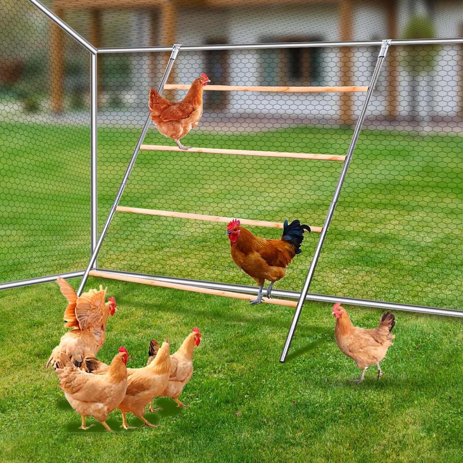 

1pc Wooden , Metal Frame Poultry Roosting Bar For And Small , Nesting And For