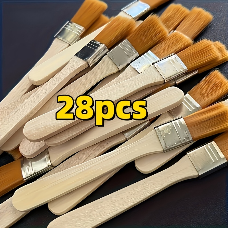 Temu – TEMU [ Paint Brushes] A Set Of 28 Paint Brushes With Wooden Handles – High-quality Plastic Fiber Bristle Brushes, Oil Painting, Gouache Painting