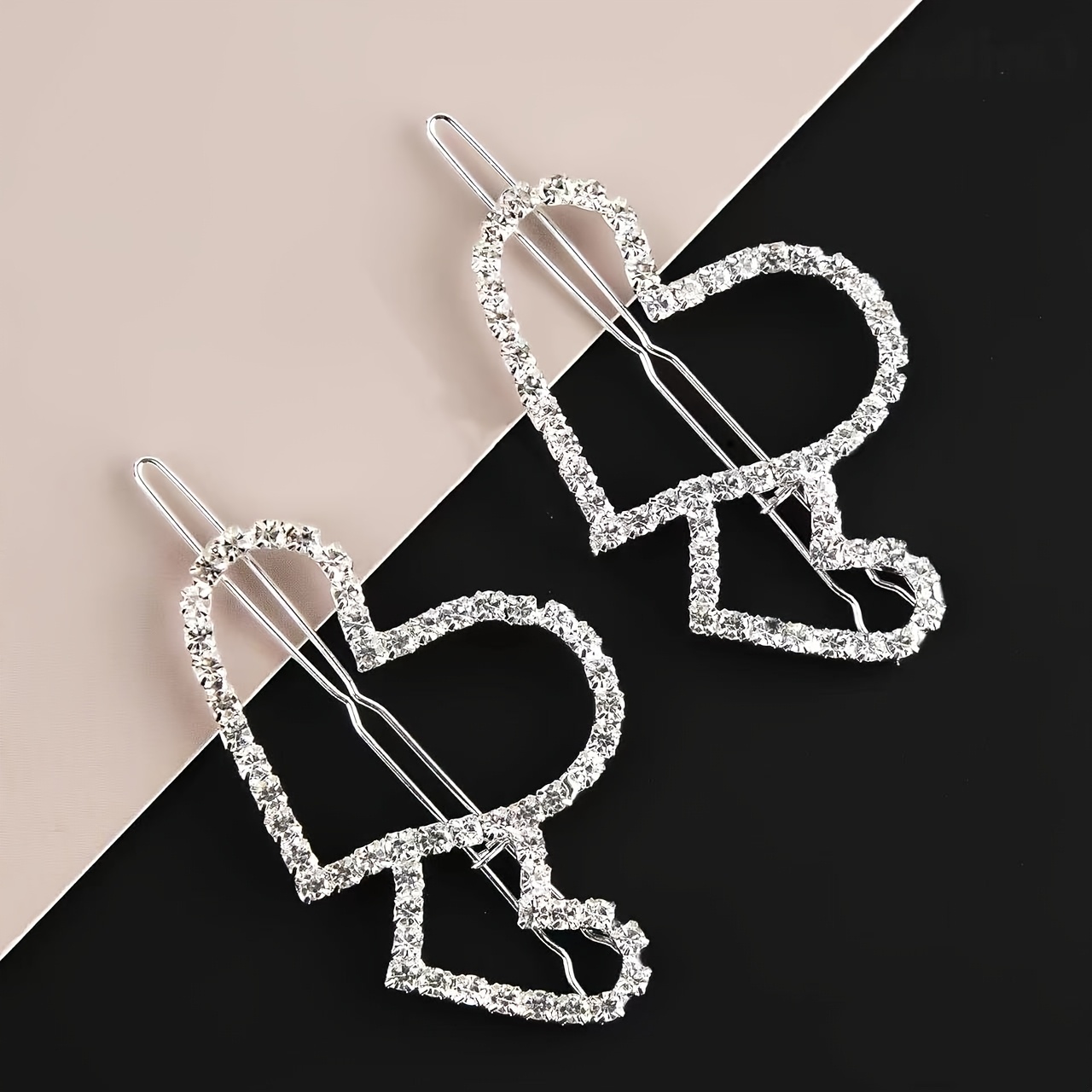 TEMU 2pcs Elegant Heart-shaped Hair Clips Set, Embellished Alloy Hairpins, Hair Accessories, For Women, With Ideal For Daily Wear & Valentine's Day Gift, Suitable 14+