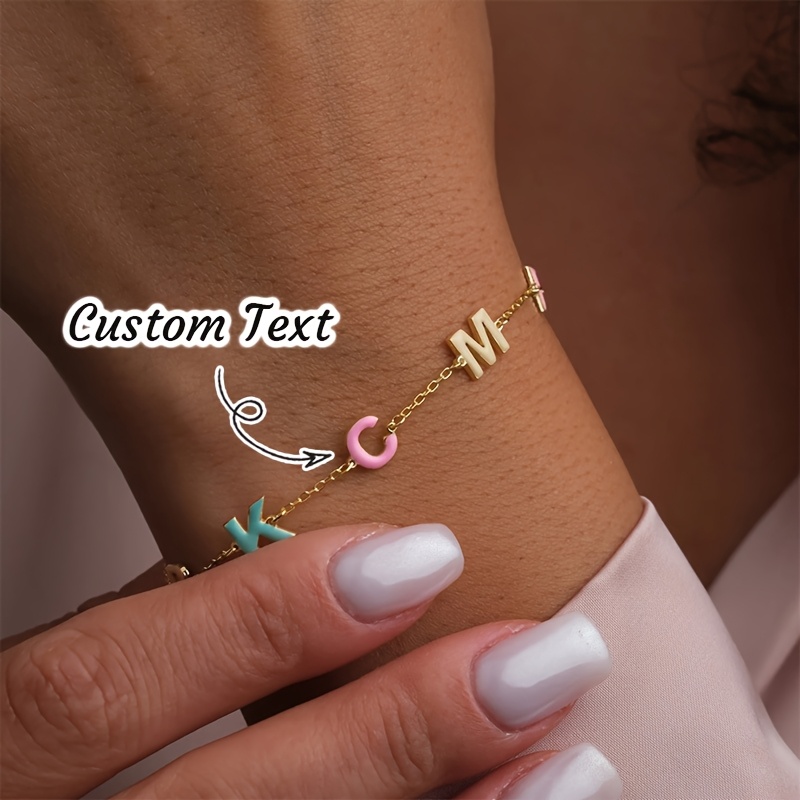 TEMU Bracciale Personalizzato in Acciaio Inossidabile con per Donna, Bracciale con Iniziali, Regalo di Natale per , Bracciale Smaltato Personalizzato