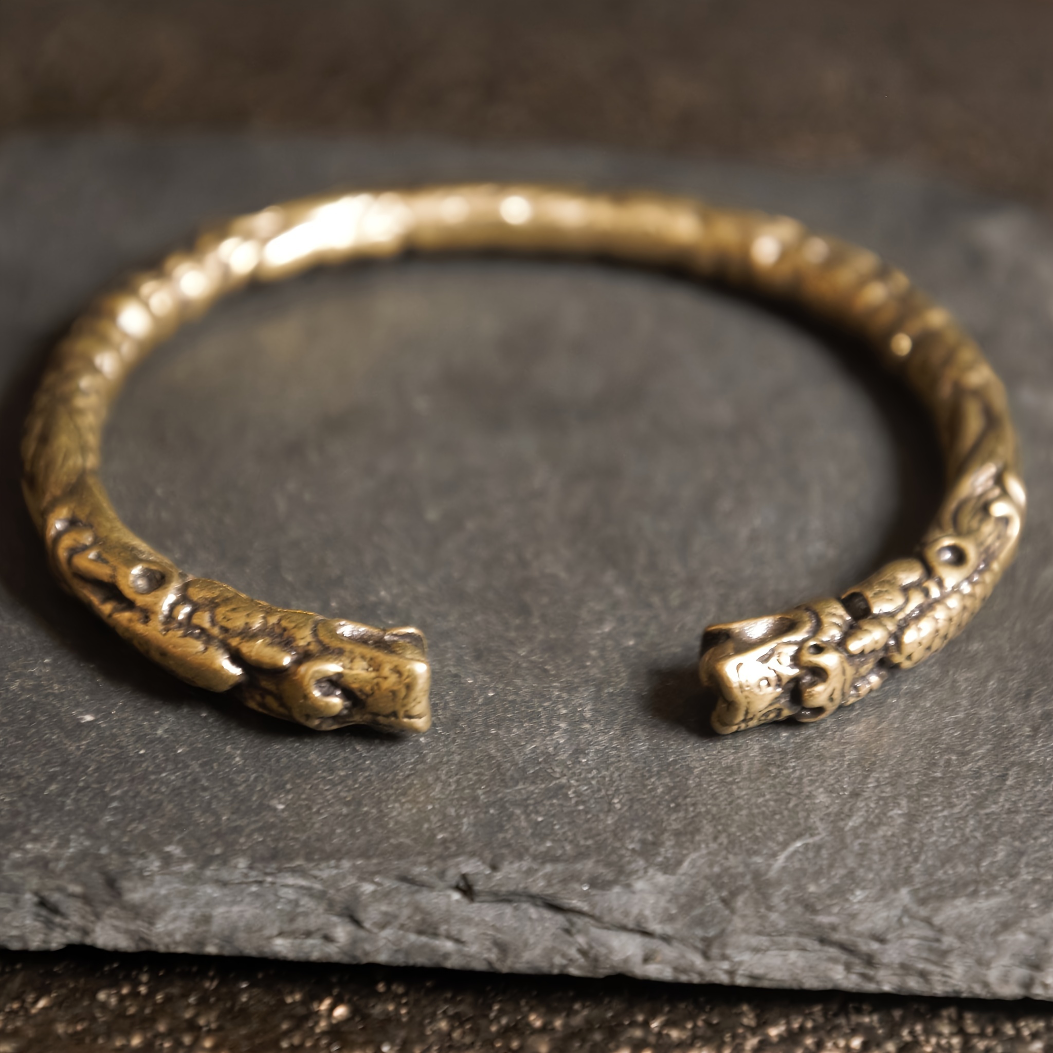 Men's Adjustable Solid Brass Double Dragon Head Cuff Bangle