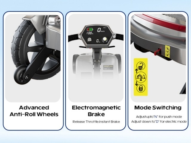 foldable powered 4 wheel mobility scooter for seniors, lightweight portable electric scooter for adult, dual lithium batteries, climbing all terrain motorized scooter with headlight, elderly outdoor riding,   handlebar Product details 7