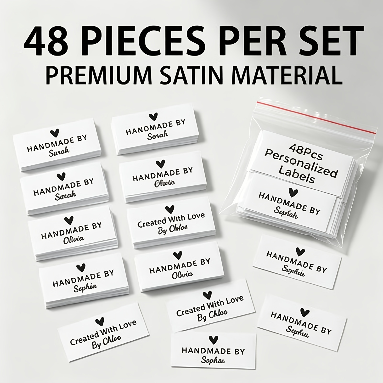 TEMU 48pcs Custom Handmade Fabric Labels, Personalized Name Tags With , Sew-on Clothing Tags For Diy Crafts, Knitting, Sewing Projects, Garment