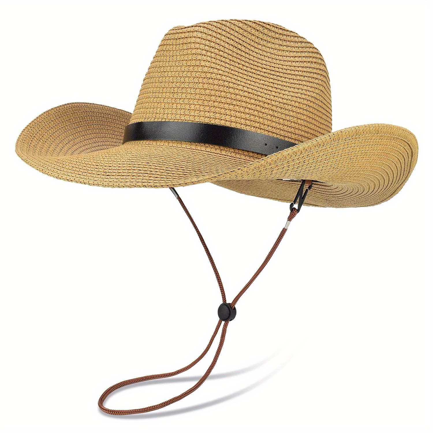 Straw Cowboy Hat Wide Brim Western Summer Sun Hat Breathable Lightweight Natural Palm Leaf Straw Cowboy Hat | Wide Brim Summer  main image 2