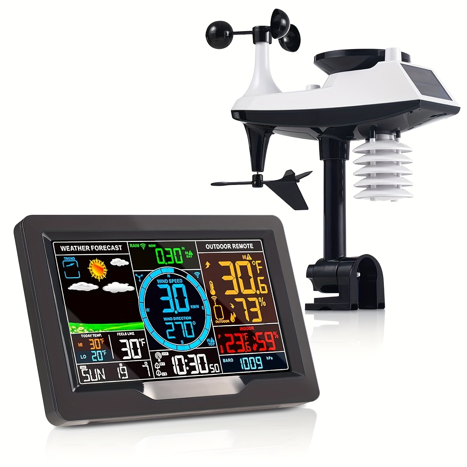 

adult-friendly" Wireless Weather Station 3390 With Digital Display - Wind Speed, Rain Gauge, Direction, Forecast, Temperature & Humidity Monitor For Home Use