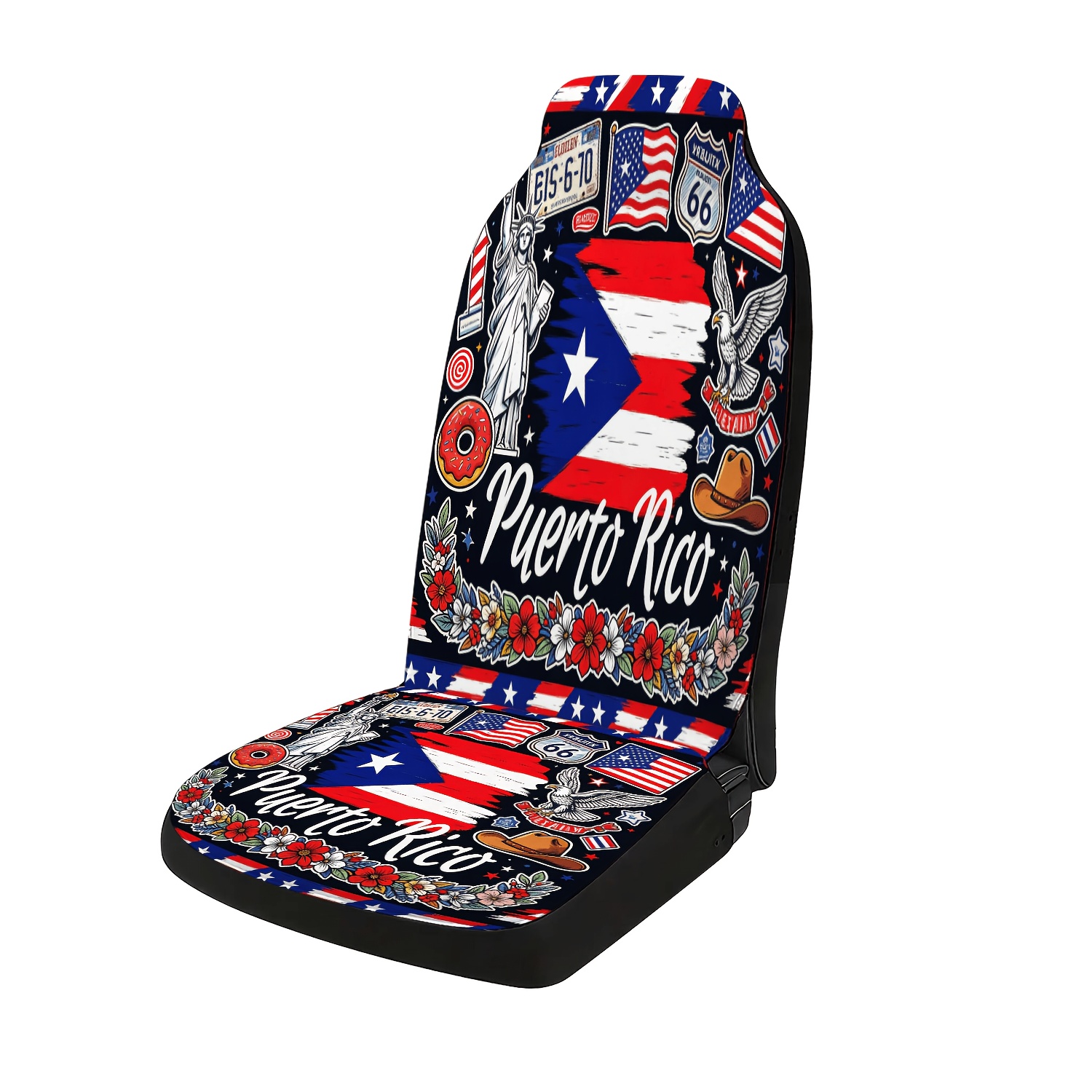 TEMU Car Seat Covers Auto Seat Protectors Universal Fit, Puerto Flag Flowers Pattern, Modern, Car Suv Truck Van Daily Road Trip, Day, Gift For ,