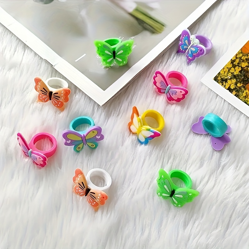 

10pcs Butterfly Rings, Birthday Party Decoration, Finger Rings, Party Gift