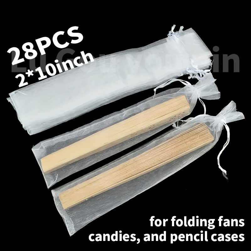 TEMU 28pcs/set 2.36x10.63 Inch Transparent Tulle Organza Drawstring Gift Pouches, Elegant Fine Mesh Reusable Packaging Bags For Folding Fans Pencil