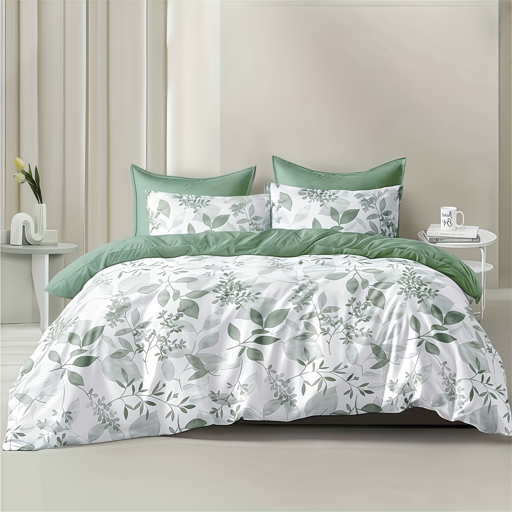 TEMU 3pcs Solid Color Duvet Cover Set With Floral Print, Including 1pc Duvet Cover And 2pcs Pillowcases Without Filling, Zipper Closure, Machine