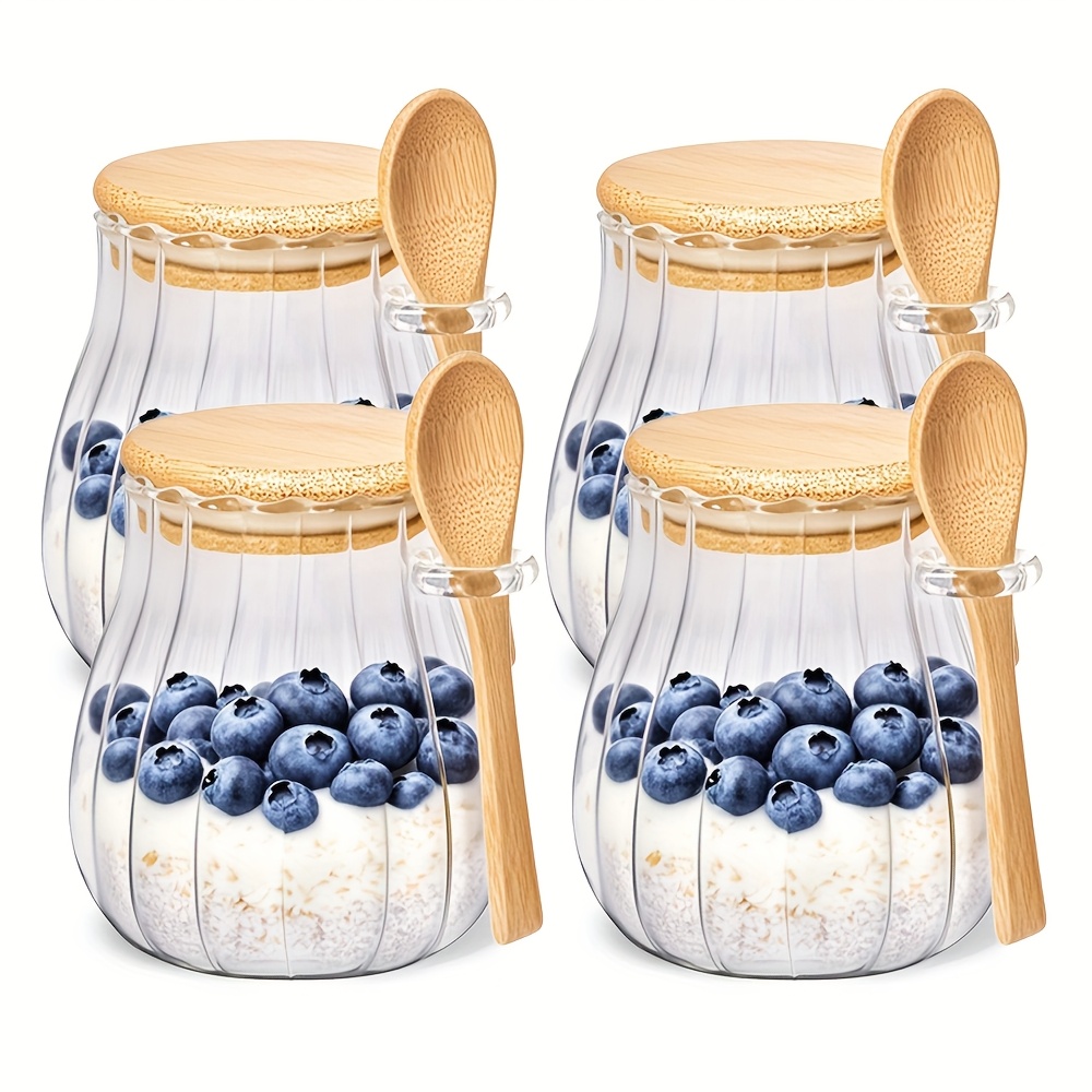 E-shop 1/2/3/4er-Pack 360ml Overnight Oats mit Deckel Löffel, Klare Glas-Dessertschale, Küchenorganizer Cocina, Joghurtbecher-Organisator Parfait