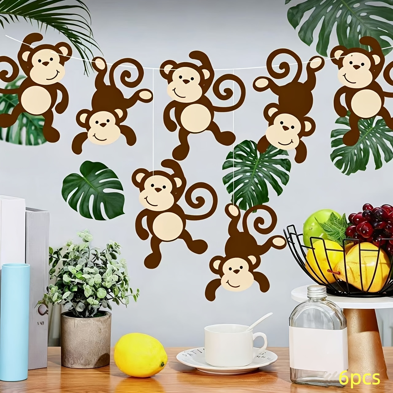 TEMU 6/12/18pcs Monkey Cutouts Birthday Streamer | Monkey Hanging Decoration, Rainforest Animal Party Favor, Paper Ornament For Birthday Indoor