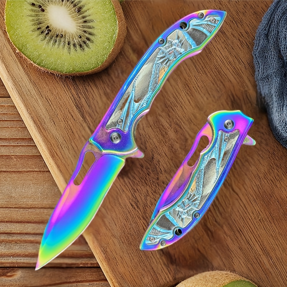 

Pocket Knife For Men, 9cr18mo Blade Pocket , Cool 3d Dragon Edc Knife, Great Gift Pocket Knife For Men Outdoor Survival Camping (rainbow)