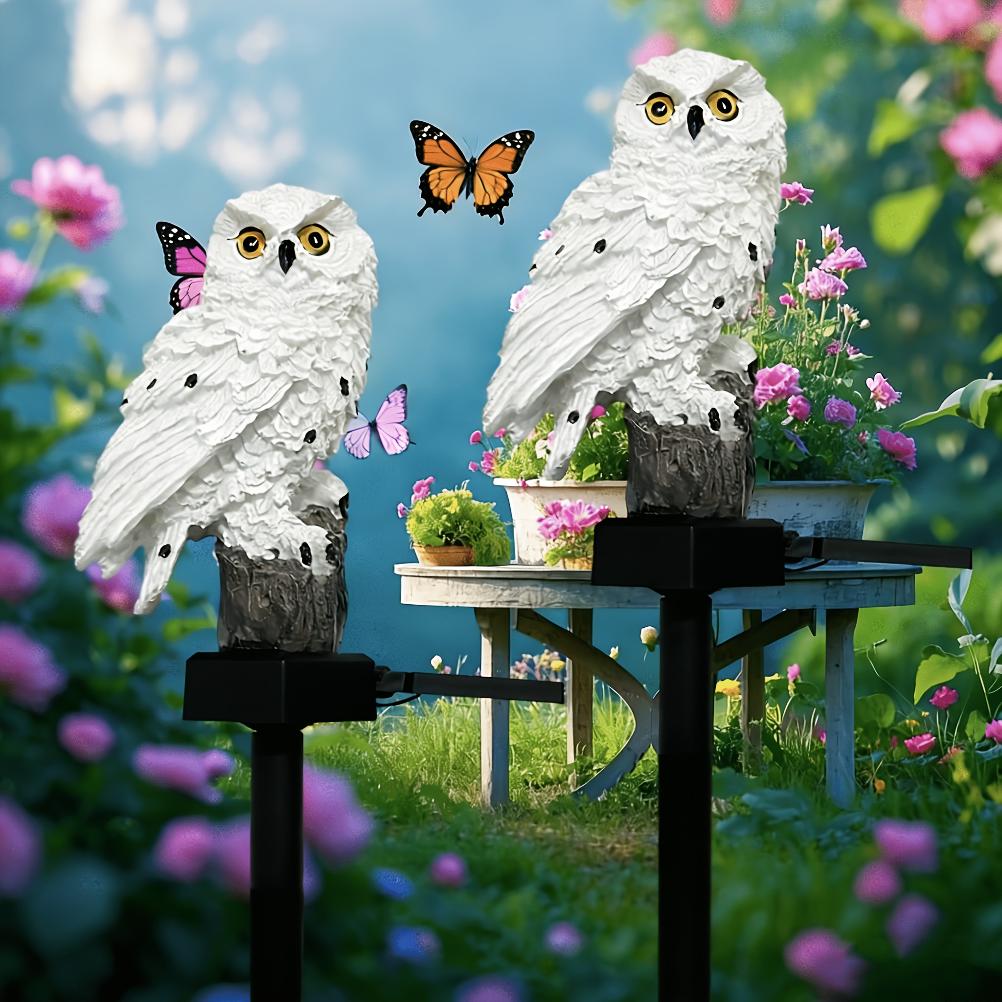 TEMU 2/4-pack Owl Solar Led Lights, Ip65 Outdoor Garden Stake Lights, Auto , Resin Material Decorative Landscape Lights, Suitable For Courtyards, ,