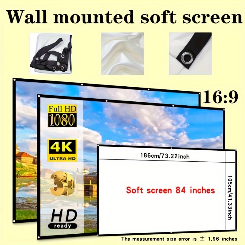 Double-sided Projection Viewing With 4k Soft Screen, 60/72/84/100/120/150 Inches, Space , Easy To Clean, Projection Screen Ironed For Bedrooms, Living Room Movies, Large Screen Fabric