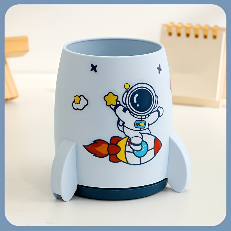 TEMU Cartoon Rocket Pen Holder - Plastic Desk Organizer For Office Supplies And Student Stationery Storage, Office Supplies And Accessories