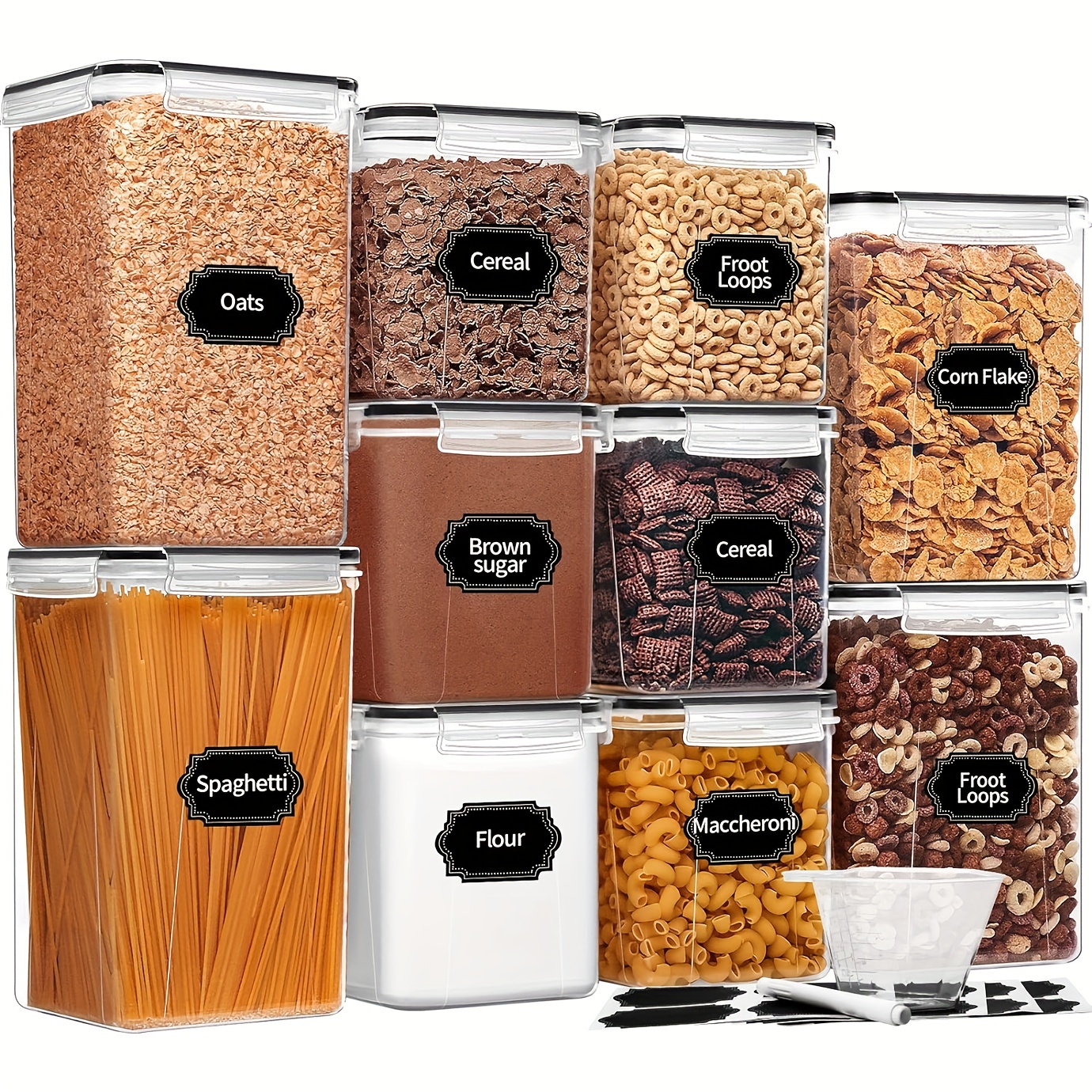 

Skroam Large Airtight Food Storage Containers With Lids, 10 Pack Storage Set - Bpa Free Pantry Organizers And Storage For Flour, Sugar & Rice With Measuring Cup, Labels & Marker