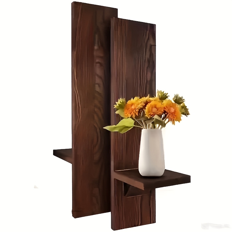 TEMU 2pcs Wooden Wall-mounted Candle Holder, Bohemian-style Floating Frame Wall Lamp, Room Decoration, Art And Craft Storage Shelf, Wall Decor, Home