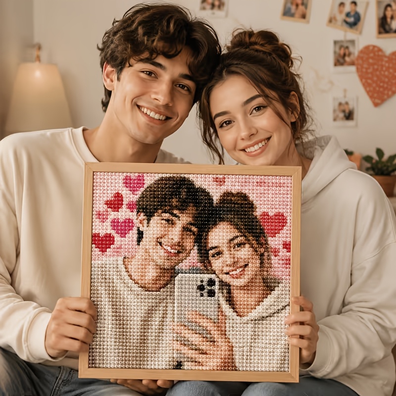 TEMU 1pc 2d Flat Printing, [custom] Real Person Photo Customization, Couple Photo Customization, Diy Diamond Painting Handmade Gift, Custom Diamond