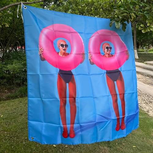 custom square outdoor banner flag personalized text photo printing weather resistant polyester metal construction large party wedding graduation birthday sports decorations no electricity needed ideal for events teams promotions event decoration design metalpole included
