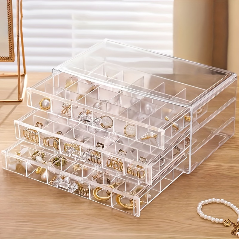 TEMU A Jewelry Box With 3 Layers And 72 Compartments With A Lid, Plastic Container For , Necklaces, Bracelets, Handicrafts, And , Large- Drawer-style Jewelry Organizer