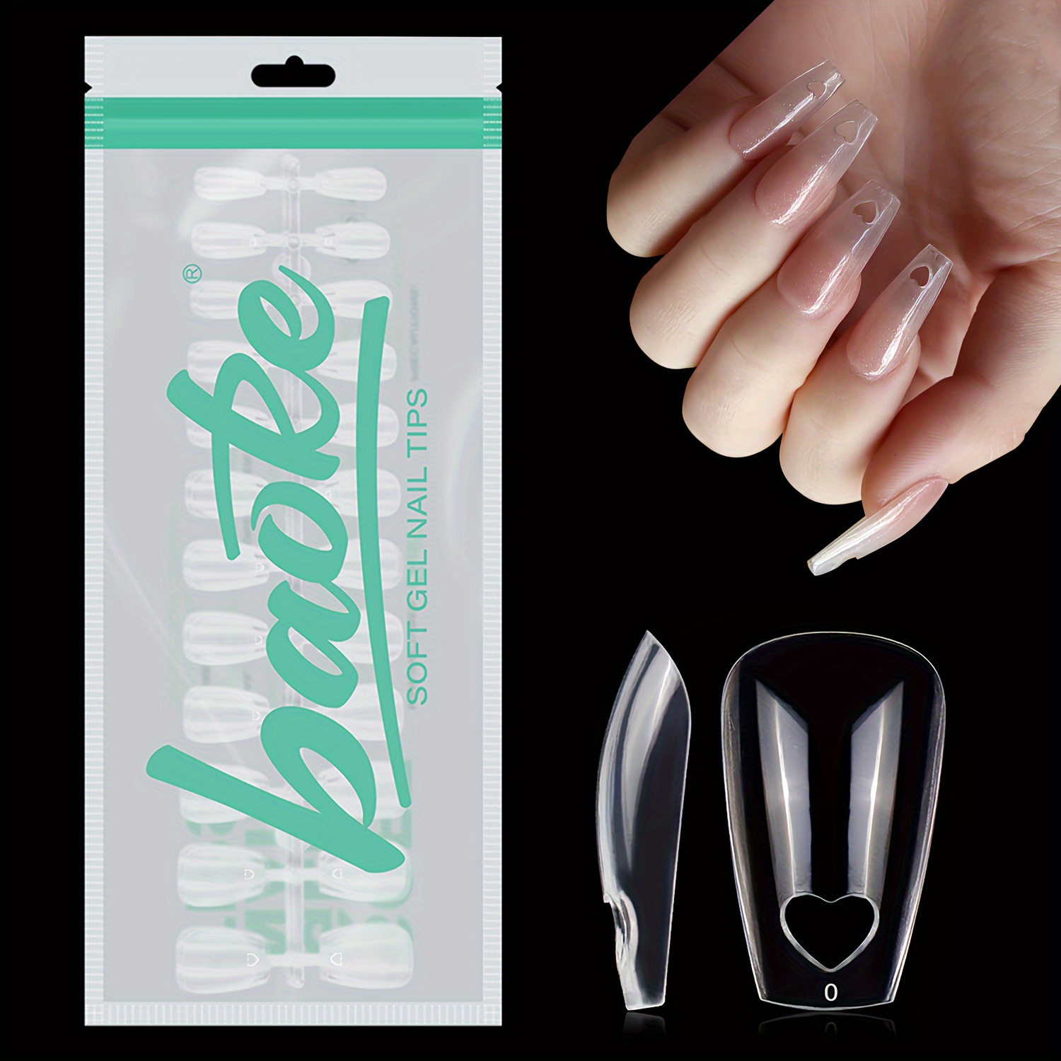 

Soft Gel Nail Tips 192pcs - Transparent Ballet Coffin Shape With Hollow , Medium Length, Glossy Finish For Diy , 12 Sizes