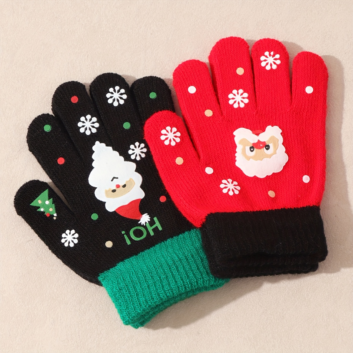 Image of Of Solid Color Santa Claus Dispensing Autumn And Winter Christmas Knitted Gloves Gift Gloves