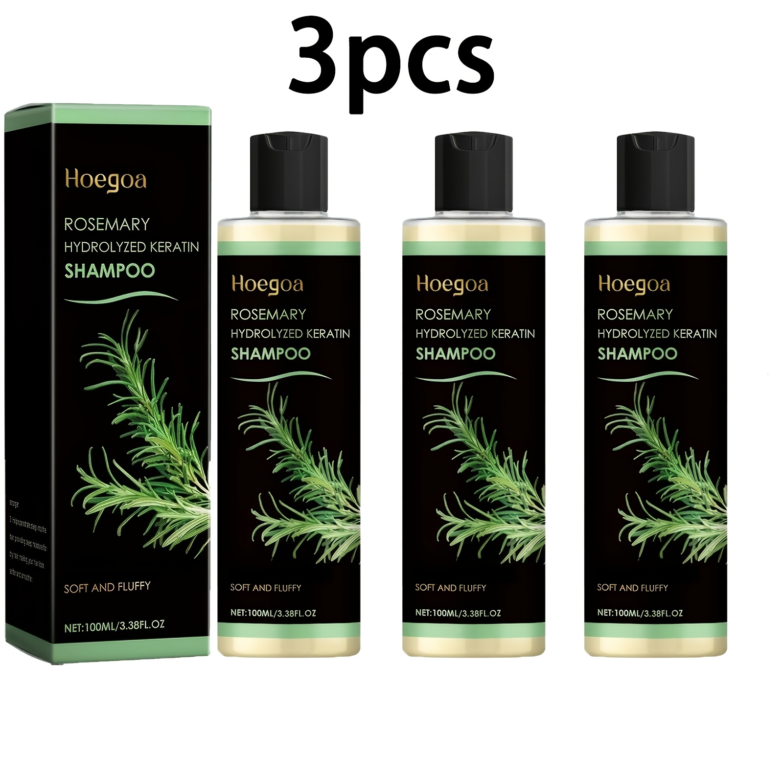 Image of 3 Bottles Of Rosemary Thickening Shampoo, Plant-based Oil Control, Nourishing, Moisturizing, Repairing, Volumizing, And Refreshing Shampoo, 100ml*3, 3pcs