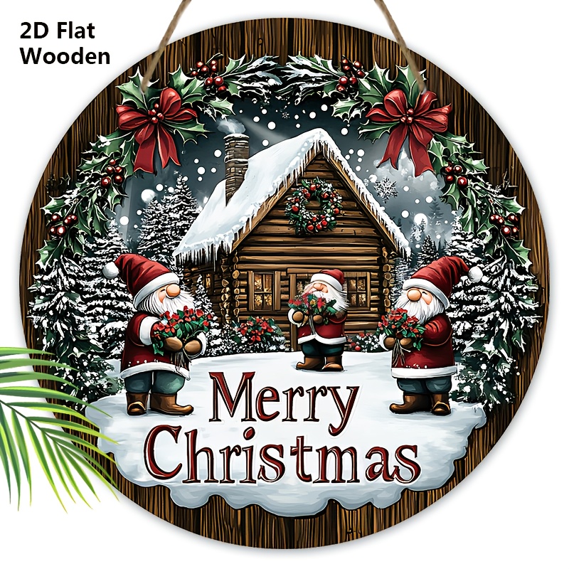 Image of 2d Flat, 1pc Merry Christmas Wooden Sign - & Dwarf Christmas Sign For Front Door Wall Hanging Decor Ideal Christmas Decoration, 2d Flat