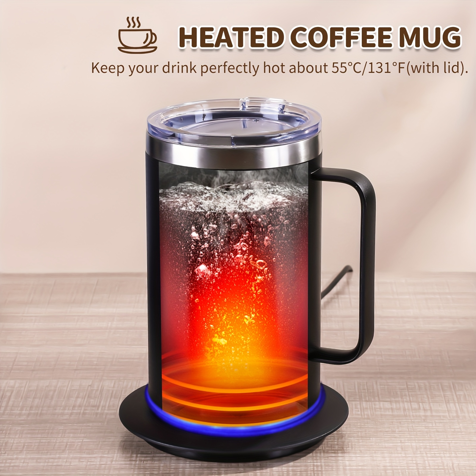 

1set Stainless Steel Heated Coffee Mug Set With Lid - Usb Powered, ≤36v, No Battery Required, Drinks Hot For 55°c/131°f - Ideal Gift For