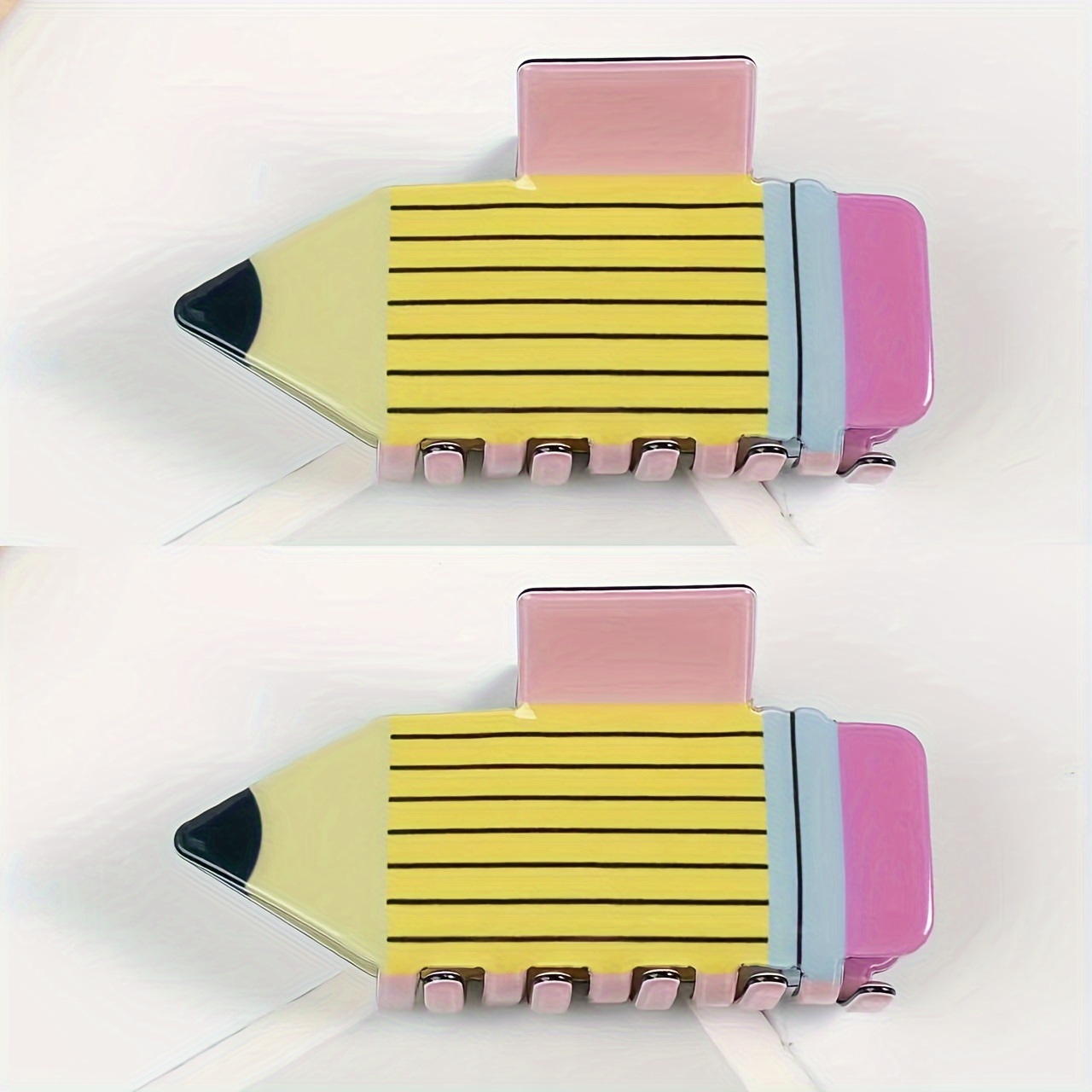 TEMU 2pcs Pencil Hair Clips, Cute Teacher Hair Clips, Yellow, Pvc Material, School Uniform Theme, Women's Fashion Accessories