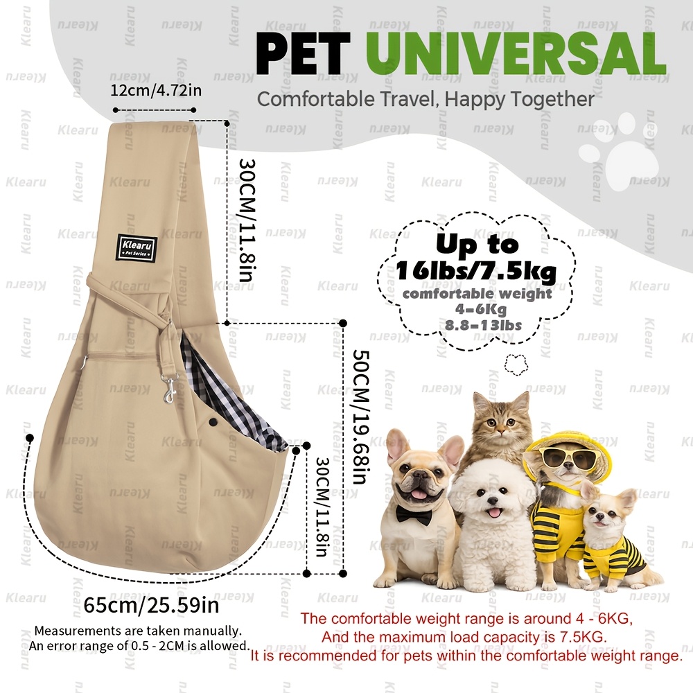 TEMU Small Cat And Dog Sling Pet Bag, Classic Shoulder Strap And Zipper Pocket, Pet Outdoor Diagonal Cross Bag, Suitable For Cats And Dogs, Pets