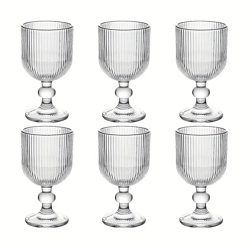 Local Warehouse, 6pcs Vintage Wine Glasses, 370ml/12.5oz Ripple Drinkware Embossed Unique Retro Glass, Vertical Line Goblet, Water Glass, Wedding, Party, Dinner, Bar
