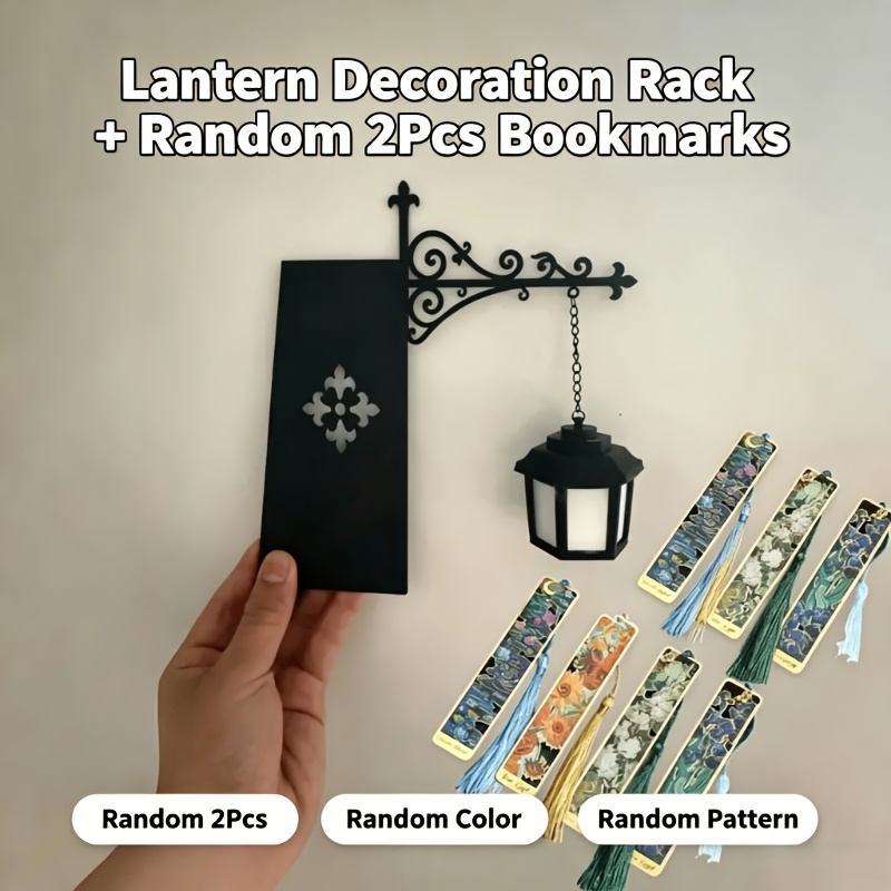 TEMU 3pcs Set (1 Library Lantern Decorative Stand + 2 Random Bookmarks), Mini Hanging Light Ornament, Literary Reading Corner Decor, Halloween Home