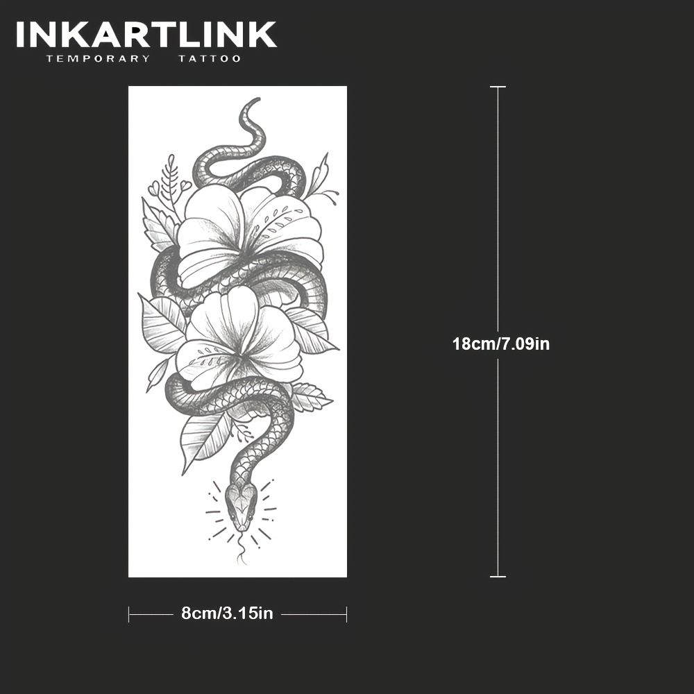 Image of Inkartlink Temporary Tattoo Suitable For - Realistic For Parties, Festivals & Events | Waterproof Snake & Floral Tattoo With Minimal Aftercare | Authentic Permanent Look Temporary Body
