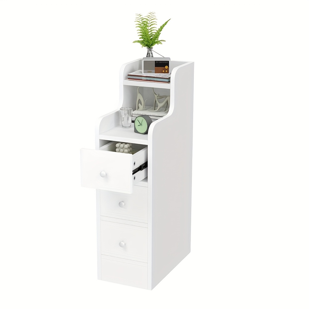Image of Slim Bedside Cabinet, Featuring 2 Sections And 3 Drawers, Compact Nightstand For Bedroom, Dimensions 35x20x70cm, Contemporary Side Table For Bedroom And Living Room