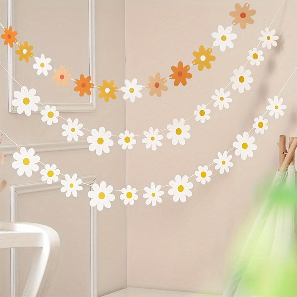 

3pcs, Daisy Party Banner, Daisy Funky Banner Hippie Party Banner Decorations Bohemian Daisy Paper Garland, White Daisy And Colorful Daisy Flower Banner For Shower Birthday Party Supplies