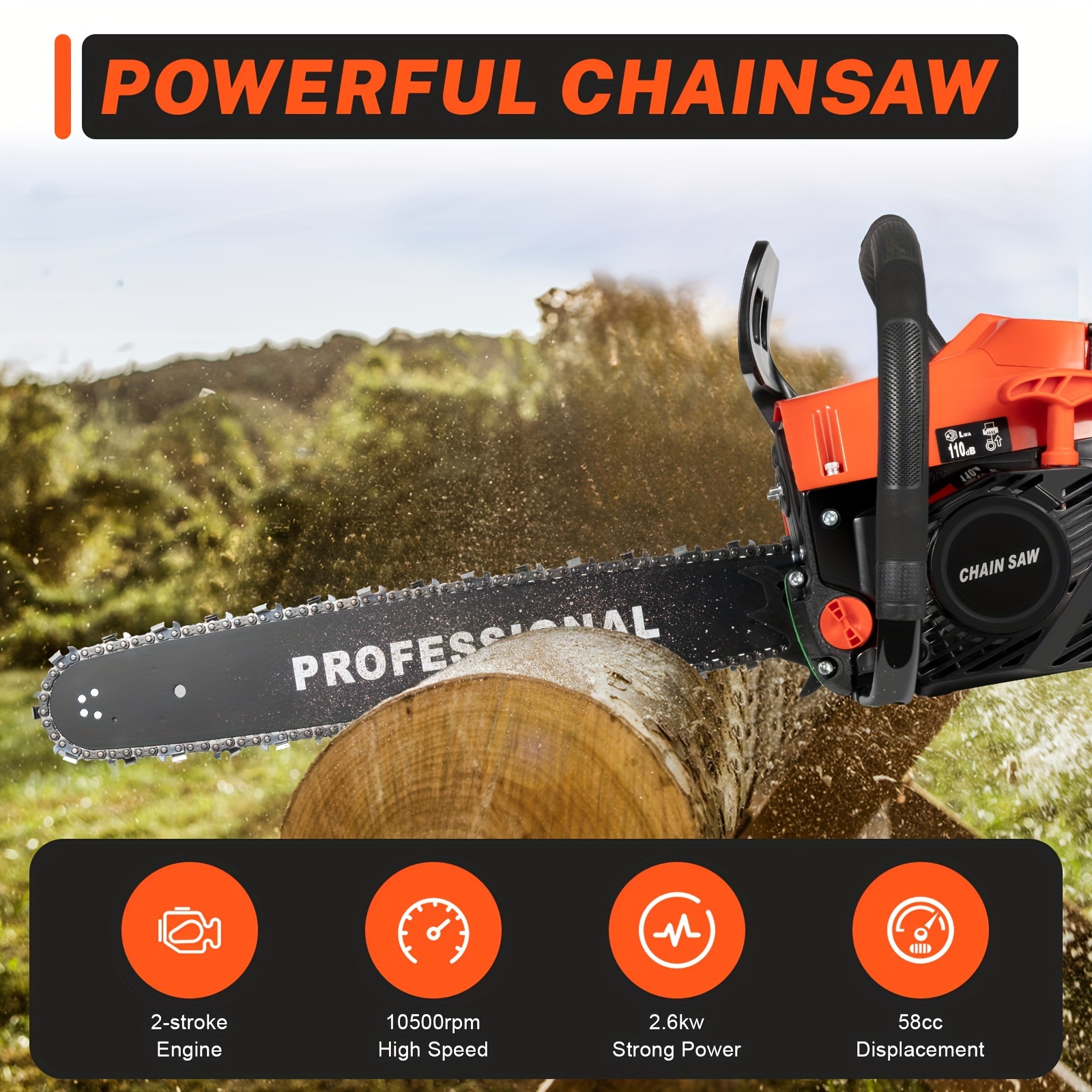 

58cc Gas Chainsaw 20" Bar Gasoline Powered Chain Saw 2 Cycle Engine Cutting Sale