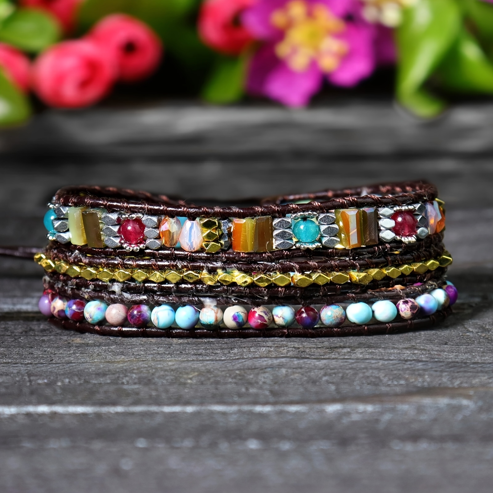 E-shop Natürlicher Boho Wickelarmband - Stapelbarer Bohemian-Stil Handgemachter Schmuck für Frauen