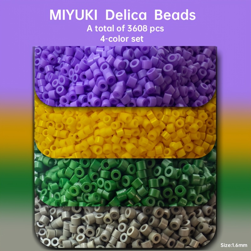 TEMU 4-color Set, Delica Beads, 3608pcs In Total, 902pcs Per Color, Glass Material, Size: 1.6mm/0.063-inch, Total Weight: 20g, Each /0.176oz, For Diy