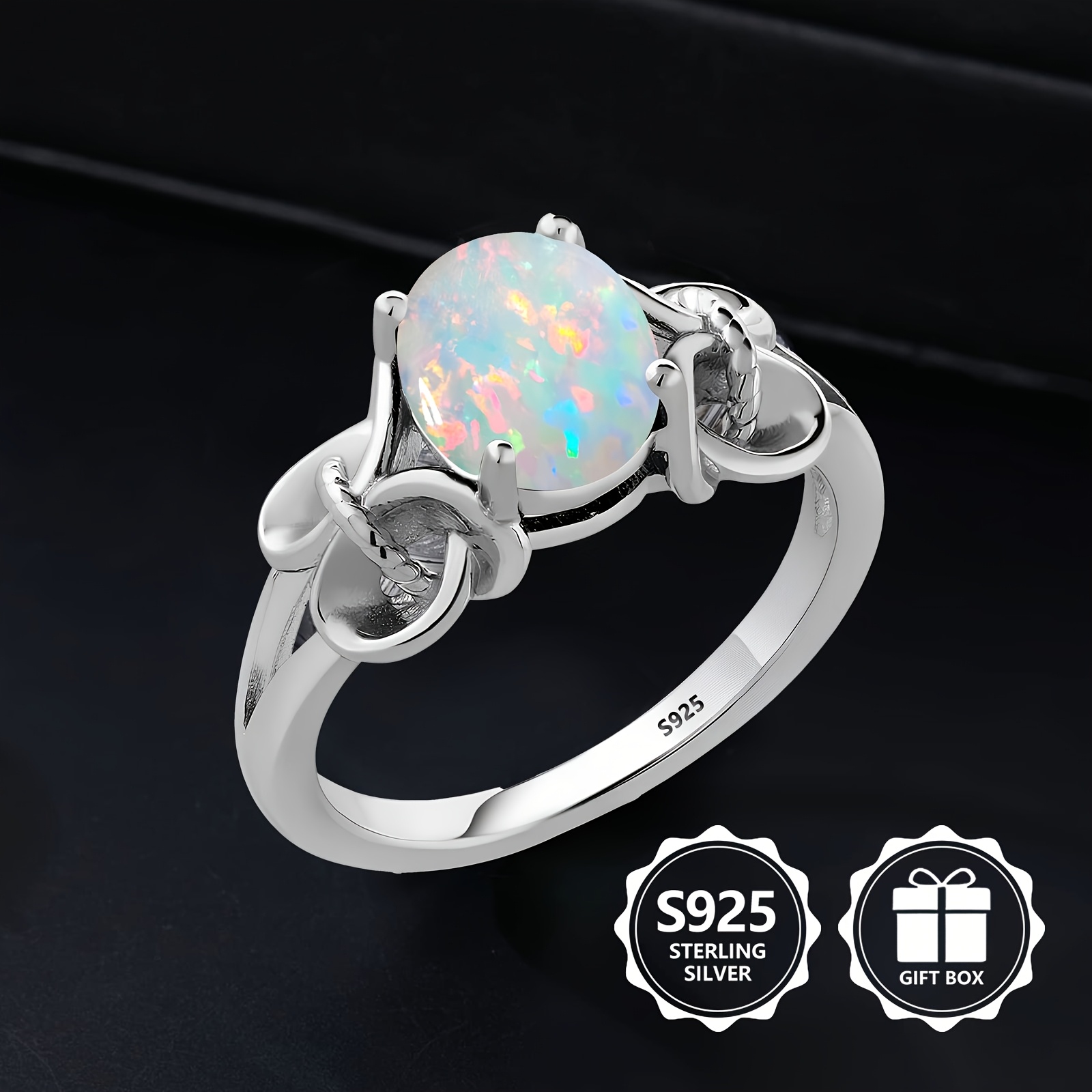 925 Silver Women's Opal Personal Ring - Ideal for Many Occasions