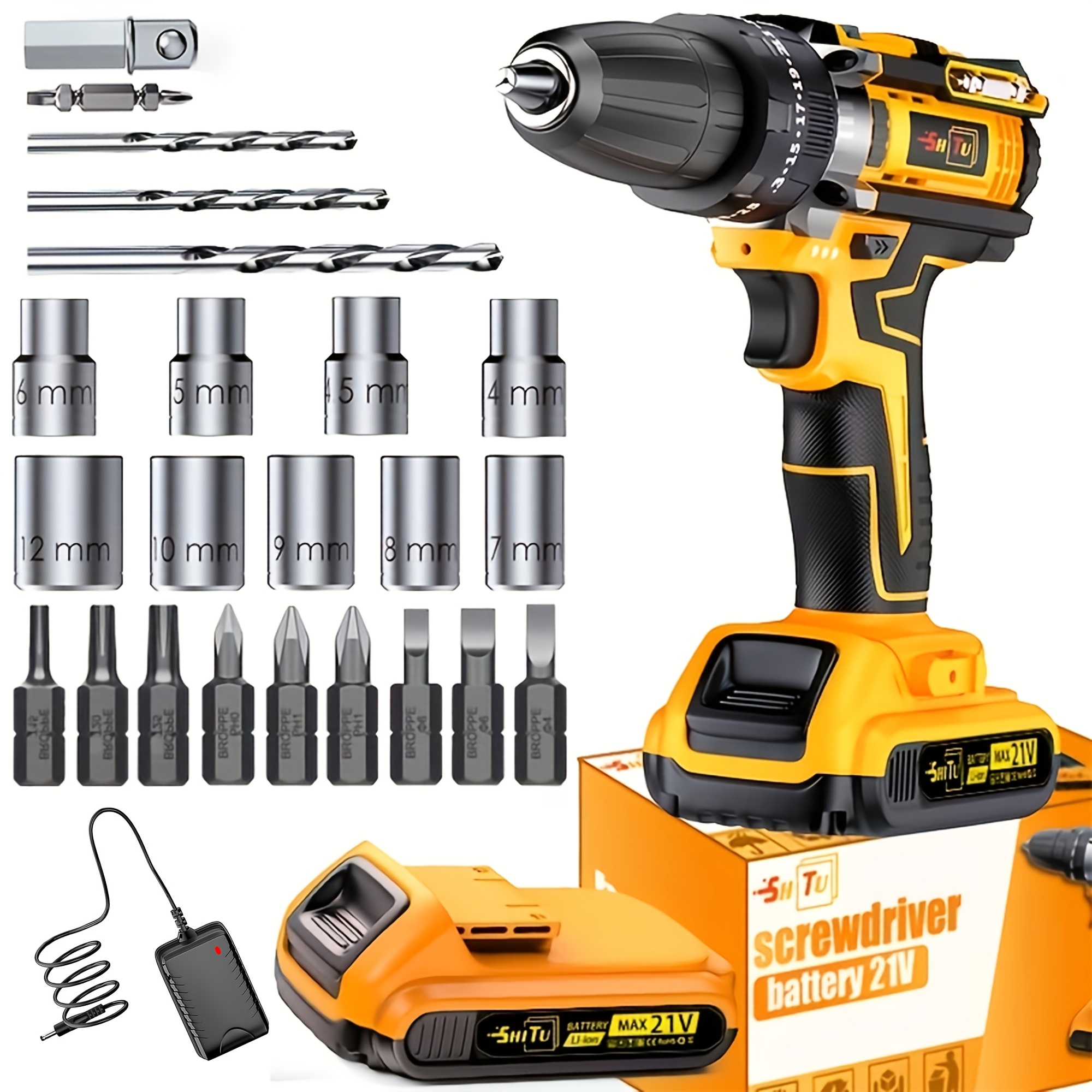TEMU 21v Brushless Electric Impact Wrench, Multifunctional Wrench, Can Tighten Screws, Cordless, Optional Accessories, Repair Tool, Quick Charger,